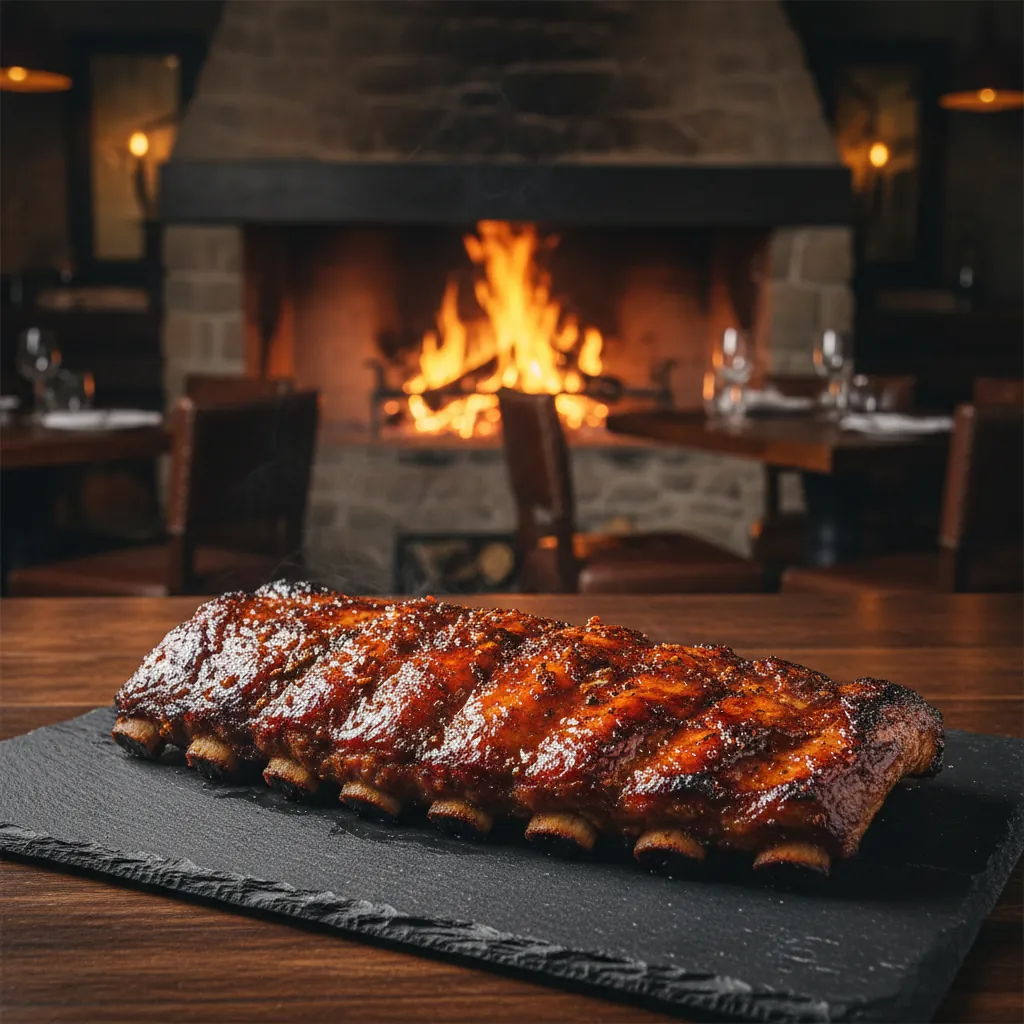 Geglazuurde spare ribs op leisteen bord